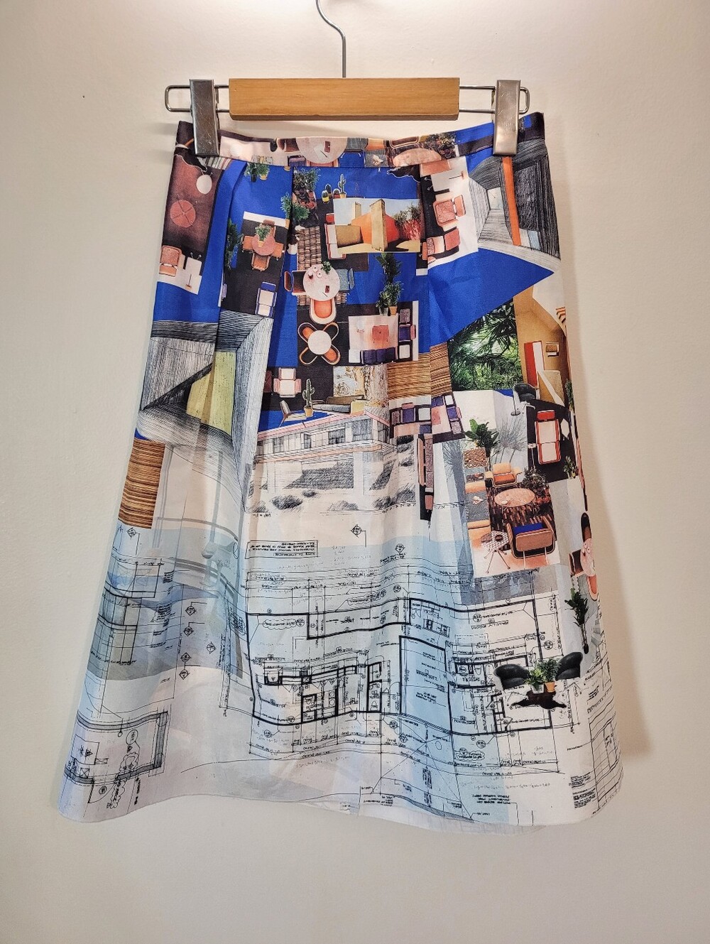 Clover Canyon Multi-Color Blueprint Architectural Print A-Line Skirt - Xs